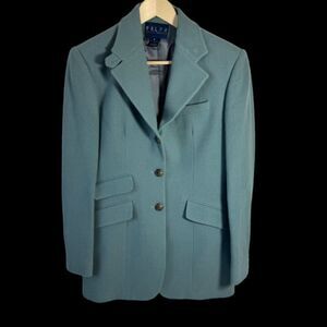 RALPH Ralph Lauren  Seafoam Vintage Herringbone Lambswool Blazer Sz 8